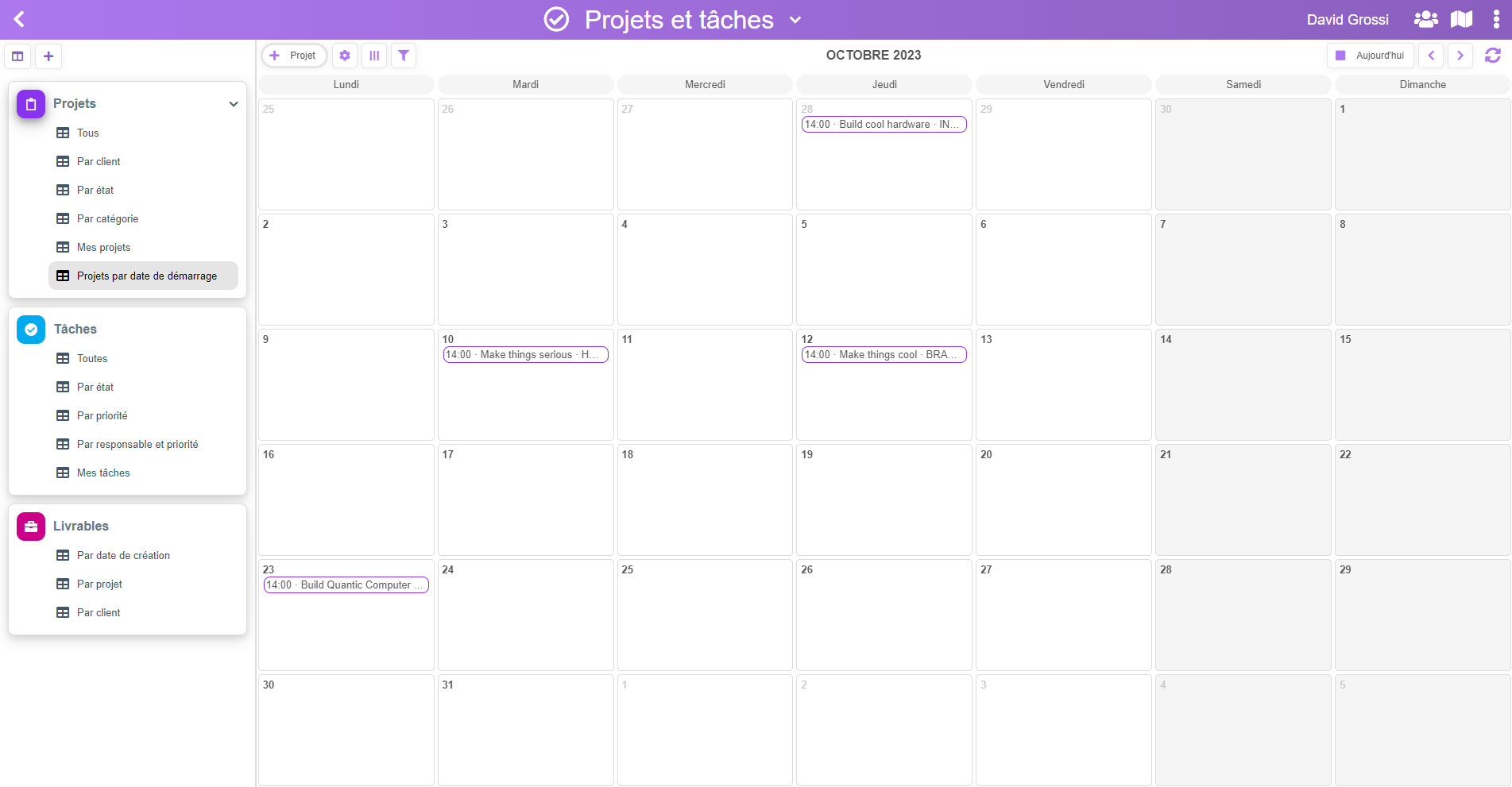 Nouvelle vue de type Calendrier